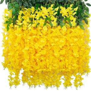 24 Pack | Yellow Hanging Wisteria Silk Flowers 43 Inch Strands Vines Wedding